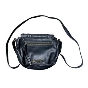 Jessica Simpson Crossbody Bag Black Faux Leather Purse Y2K Boho Shoulder Bag